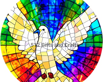 Holy Spirit Dove Stained Glass Digital Art | Christian Wall Decor | Vibrant Rainbow Dove Print | Religious Spiritual Printable