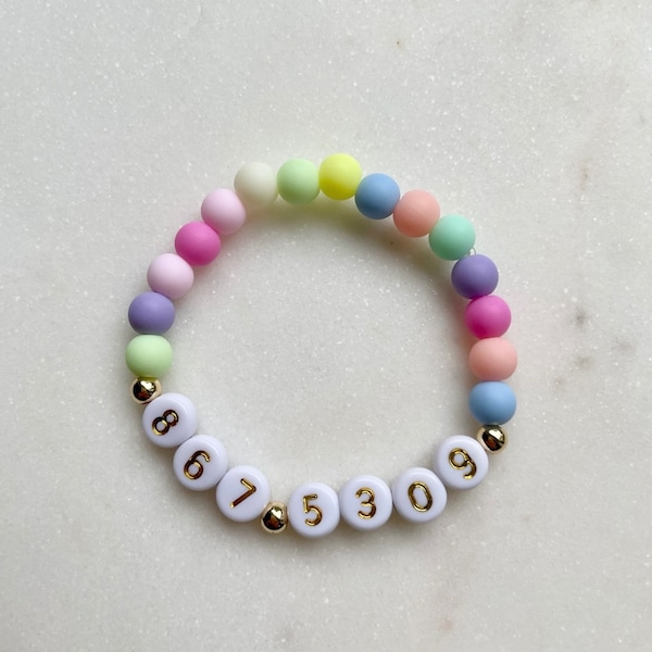 Kids Lunch ID # Bracelet, Phone Number Bracelet, Kids Back to School Bracelet, Important Date Bracelet, Number Bracelet, School ID Bracelet