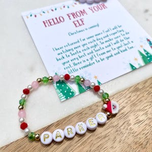 Pulsera con nombre de elfo "He vuelto", regalo de elfo de bienvenida para niños, elfo primero, elfo de Navidad, elfo de bienvenida, llegada del elfo, carta del elfo, accesorios de elfo