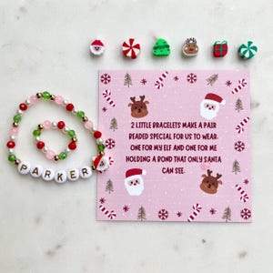 Pulseras a juego de elfos, pulsera para elfos, pulsera con el nombre "He vuelto", regalo de elfo, elfo primero, elfo de Navidad, elfo de bienvenida, llegada de elfo,