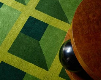 Nordic Style green 3D box Wool Rug, minimalist rug, Plush Area Carpet, Custom Size 8x10
