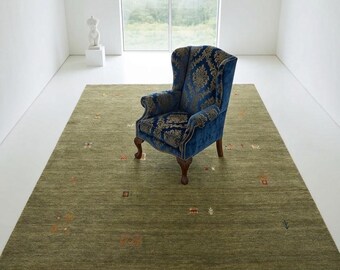 Sage green gabbeh luxurious hand woven wool carpet for living room, bedroom, Custom Rug large area rugs 9x12 10x14