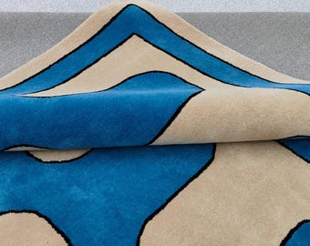 Blue and beige wave style Hand tufted wool rugs for living room, bedroom, large area rugs 8x10 9x12