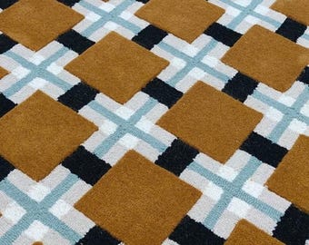 Hand-tufted Wool Rug, Retro Abstract Geometric Design, Living Room Area Rug