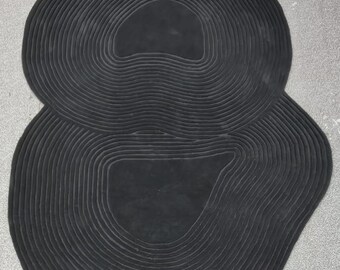 Abstract double ring design wool hand tufted charcoal rugs for living room custom rugs contemporary rugs large rugs