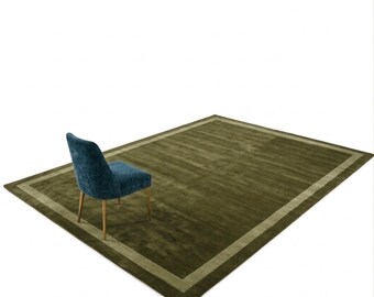 Olive colour Hand-Tufted Wool Rug, Plush Nordic Style Area Carpet, Living Room Floor Mat