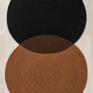 Handtuftade mattor i brunt och svart med cirkelmönster för vardagsrum och sovrum, specialdesignade stora mattor