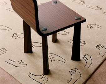 Minimalist Hand Motif Wool Area Rug, Modern Line Art Beige Carpet, Contemporary Aesthetic Living Room Rug, Tufted Neutral Floor Decor