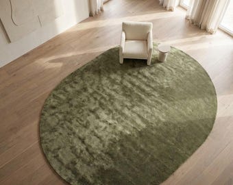 Oval sage green hand tufted wool Nordic style rugs for living room, bedroom, Custom Rug large area rugs