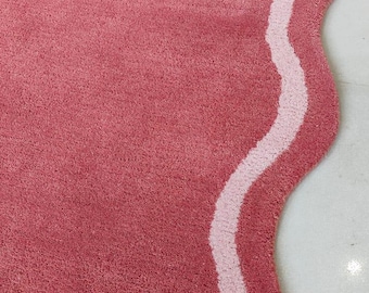 Scallop border dark pink style Hand tufted wool rugs for living room, bedroom, large area rugs 8x10 9x12
