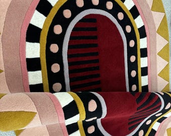 Red Geometric style Hand tufted wool rugs for living room, bedroom, large area rugs 8x10 9x12