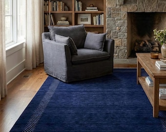 8x11 Handloom dark navy blue gabbeh loribaft luxurious rug for living room, bedroom, Custom Rug large area rugs