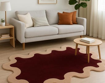 Wave design dark red hand tufted plush pile rugs for living room, bedroom, Custom Rug large area rugs