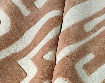 High low Tan and white abstract retro style Hand tufted wool rugs for living room, bedroom, large area rugs 8x10 9x12