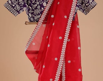 Couleur rouge belle soie vichitra avec broderie avec bordure travail sari tenue de soirée sari tenue de mariage sari audacieux et beau sari