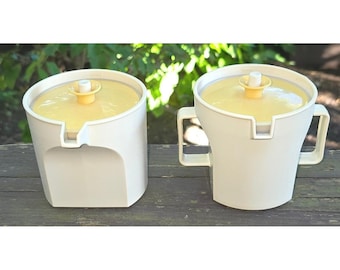 Juego de jarro para crema y azucarero Tupperware vintage 1361 1362 con tapas color amarillo cosecha