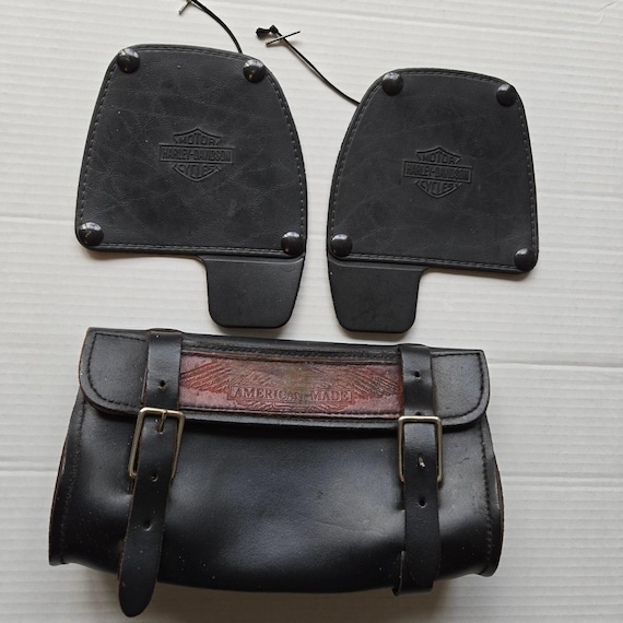 2 Harley Glove Box Door Covers (58681-05 & 58679-05) and an American Made Pouch