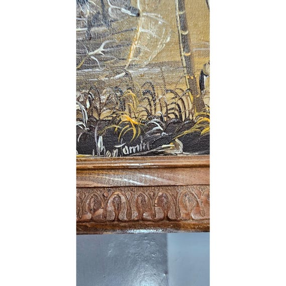 日本画 女性ベンジャミン　サインあり 署名入り「ベンジャミン」ハイチ漁船の絵画、1960年代～70年代、12 1/4
