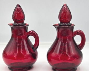 Juego de vinagreras y aceiteras de cristal rojo rubí vintage de Avon Cape Cod (par)