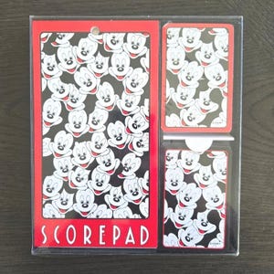Juego de bridge vintage de Mickey Mouse: 2 barajas de cartas (1 sellada) y bloc de puntuación sin usar.