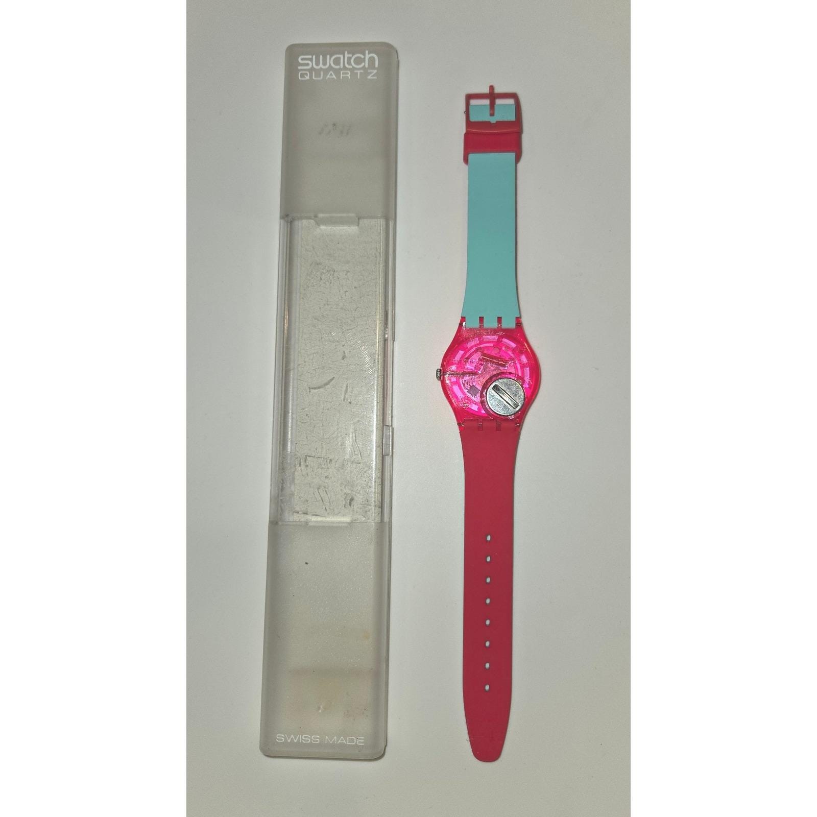 VTG Swatch Pop Quartz Watch – Swiss Made, Pink & Aqua W/ Original