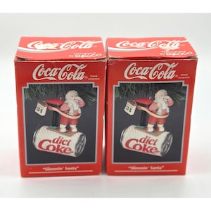 Set of 2, Slimmin' Santa 1993 Enesco Diet Coke Coca Cola Ornament