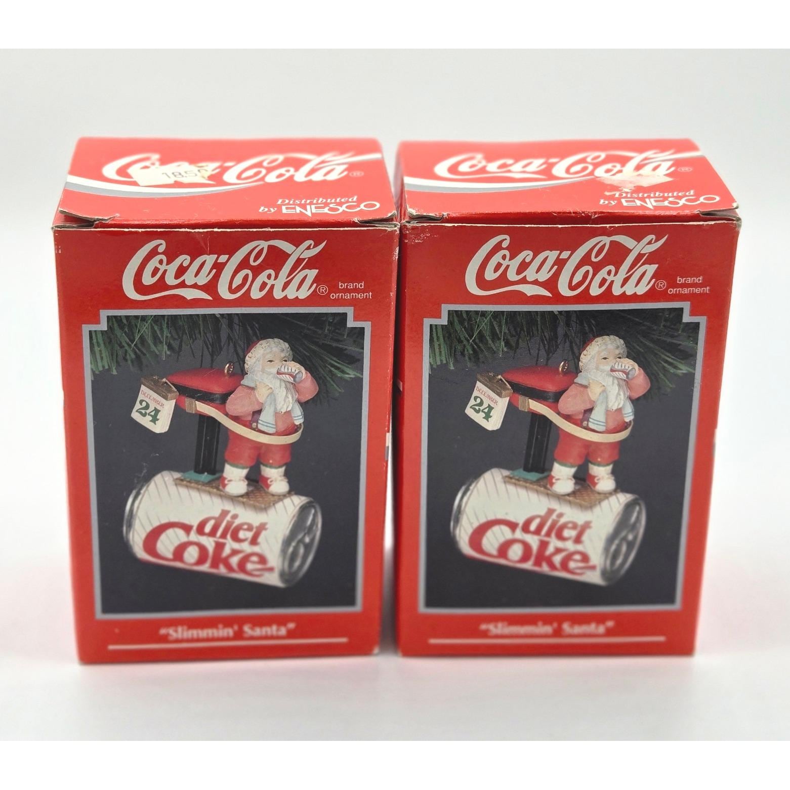 Set of 2, Slimmin' Santa 1993 Enesco Diet Coke Coca Cola Ornament