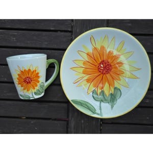 Dansk Handpainted Sunflower Mug and Plate Set, Tropical Swirls