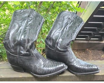 Tony Lama 8843 Men's Black Teju Lizard Exotic Leather Western Cowboy Boots 9 D