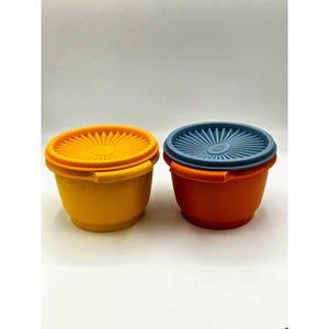 Vintage Tupperware Servalier Bowls with Lids - Set of 2 - Orange & Yellow