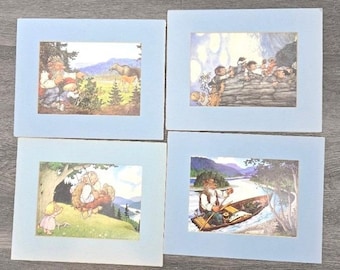 Juego de 4 láminas vintage de arte escandinavo de Rolf Lidberg con paspartú.