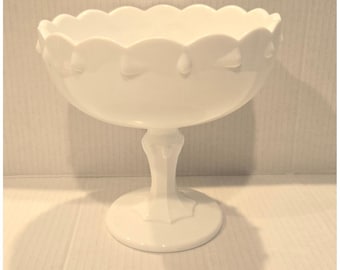 Vintage Indiana Glass Teardrop Milk Compote Pedestal Compote Bowl Scalloped