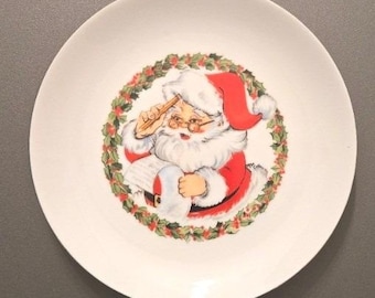 Vintage Avon Weihnachtsteller von 1983, Weihnachtsmann, Stechpalmenrand, neu in Originalverpackung