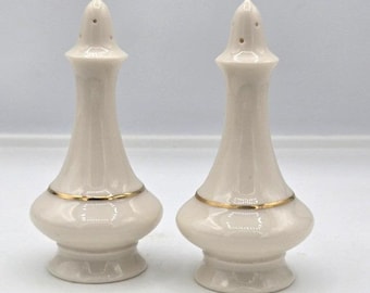 Vintage Lenox Ivory Porcelain Gold Accent Tall Salt and Pepper Shakers Set