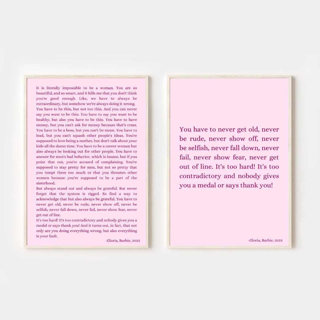 Barbie Movie Gloria’s Monologue Pink Wall Art Poster Set of 2 Set of 4