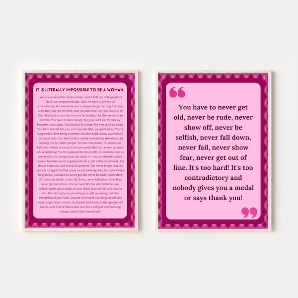 Barbie Movie Gloria's Monologue Pink Wall Art Poster | Set of 2 | Set of 4 | Set of 6