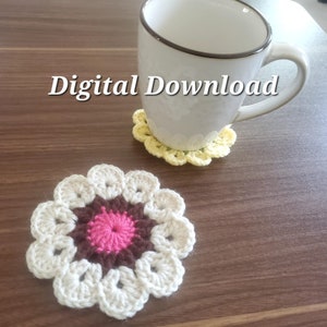 Gehaakt PATROON bloemenonderzetter, amigurumi-tutorial pdf in het Engels, ontwerp gehaakte onderzetter bloem