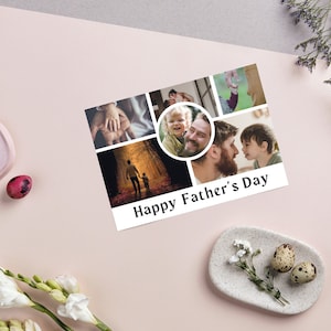 Biglietto per la prima festa del papà con collage fotografico personalizzato, primo regalo per la festa del papà di figlia e figlio, biglietto per collage fotografico minimalista, stampabili