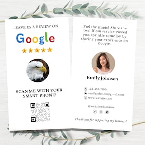 エレガントな Google レビュー名刺テンプレート、Google レビューカード、Google QR コードサイン、ビジネス Canva テンプレート、Google フォト名刺