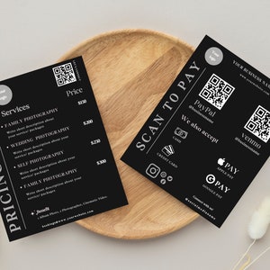 Modèle canva de liste de prix photographie modifiable, liste de prix de spa, carte Scan to Pay, modèle de signe Venmo, liste de prix Instagram, salon de beauté