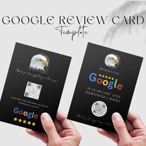 美しい黒の Google レビュー カード テンプレート、Google レビュー サイン、ビジネス Canva テンプレート、プロフェッショナルな QR コード サイン、Google 名刺