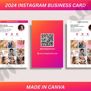 Carte de visite esthétique extension d'ongle, nouvelle carte de visite Instagram 2025, modèle de carte de visite QR code salon de manucure, modèle de toile d'entreprise
