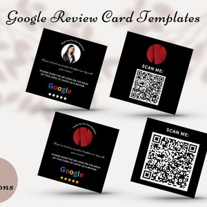 Google Square Review Card Template, Minimalist QR Code Sign, Black Google Review Template, Black Square Review Card Business Canva Templates
