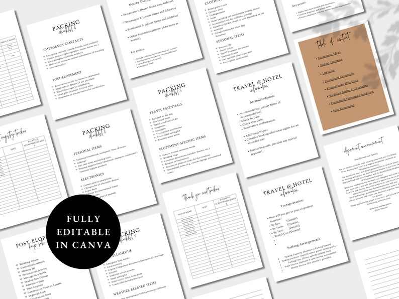 240 Page Canva Elopement Planner Bundle, Printable Elopement Wedding ...