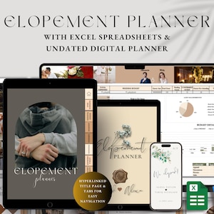 Ultimate GOODNOTES Elopement Planner Bundle, Elopement Wedding Excel Spreadsheets, Hyperlinked Undated Digital Planner, Elope Announcement