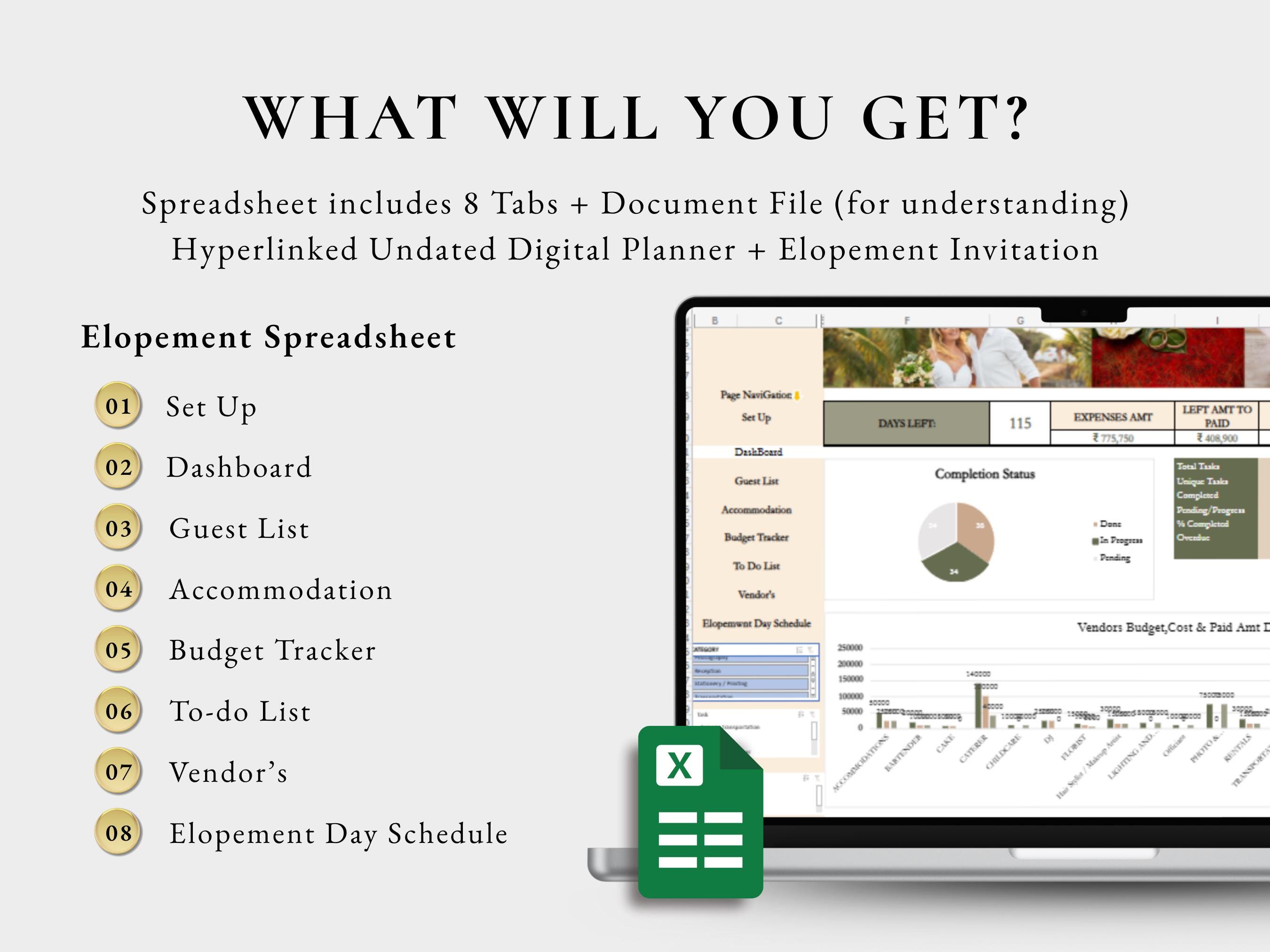Retro Elopement Planner Bundle, Excel Budget Spreadsheet, Wedding ...