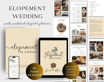 Elopement Wedding Day Binder, Elopement Wedding Checklists, Honeymoon Planner, Undated Digital Planner, Elopement Invitations, Seating Chart