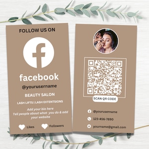Boho Facebook Visitenkarte, Lash Tech Visitenkarte, Social Media Visitenkarte Template, QR-Code Visitenkarte, Business Canva Template