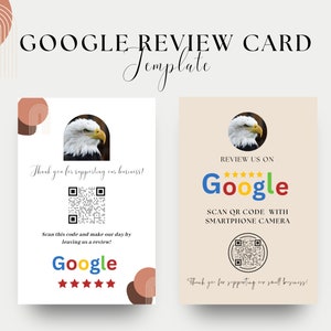 ボヘミアン スモール ビジネス Google レビュー カード テンプレート、Google レビュー サイン、ビジネス Canva テンプレート、ボヘミアン スタイル QR コード サイン、Google ビジネス カード