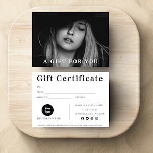 Plantilla de certificado de regalo editable en blanco y negro, certificado de regalo de salón de spa, certificado de regalo de fotografía, vale de regalo personalizado imprimible